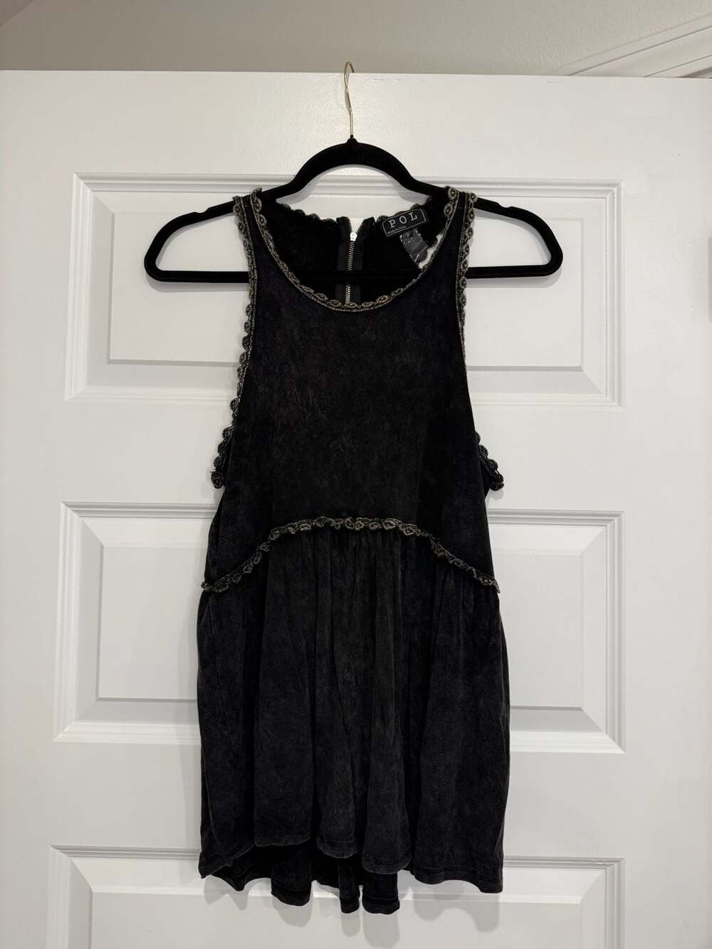 POL Tank Top Size S Black Mineral Washed Lace Trim Babydoll
